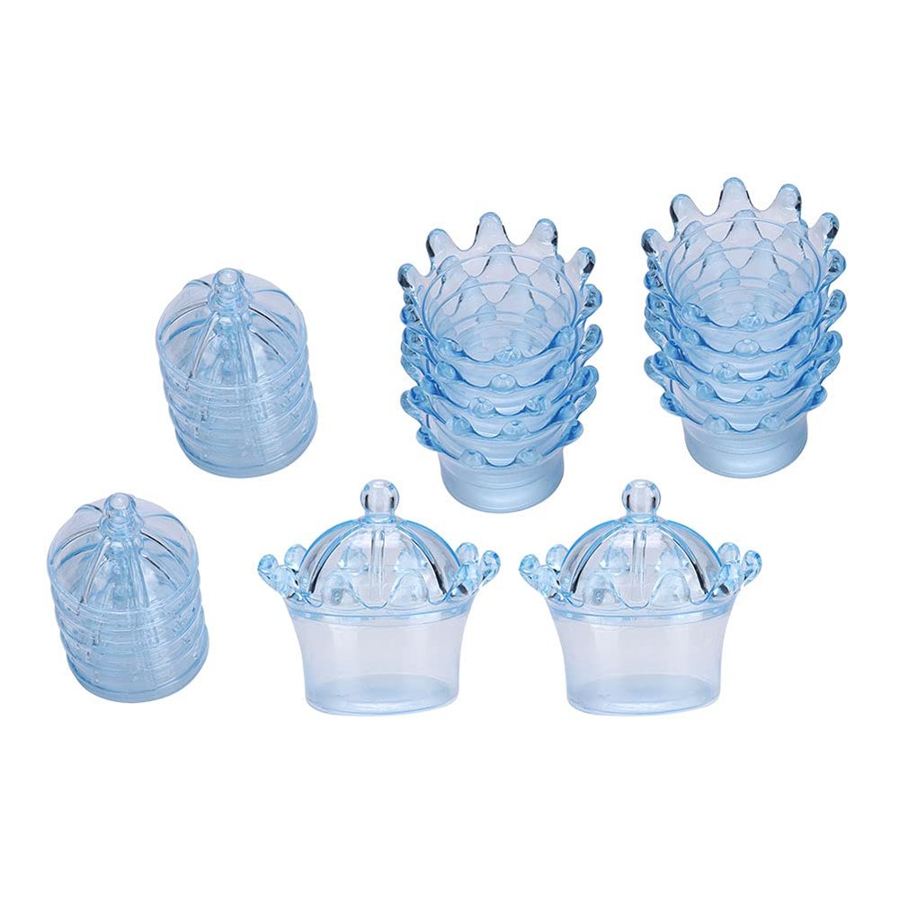 12Pcs Transparent Crown Plastic Candy Gift Boxes For Party Wedding Bridal Shower Birthday Celebration Pink Blue White 8cm 5cm 7cm (Blue)