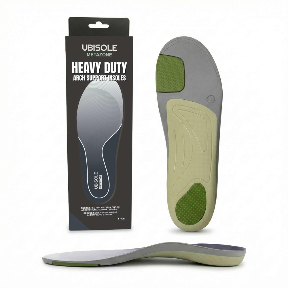 UBISOLE 220+ lbs Heavy Duty Support Orthotics Insoles for Men & Women - High Arch Work Boot Insoles for Plantar Fasciitis, Shock Absorbing Shoe Inserts, Foot & Heel Pain Relief - Metazone, S