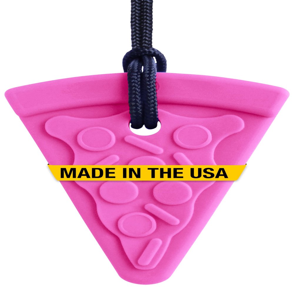 ARK Pizza Textured Chew Necklace, Chew Necklaces for Sensory Kids and Adults, Oral Fidget for Autism, ADHD, SPD, Anxiety, Medical-Grade Sensory Chew Necklace, XT, Firm, Hot Pink