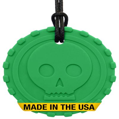 ARK Pirate Coin Chew Necklace, Chew Necklaces for Sensory Kids and Adults, Oral Fidget for Autism, ADHD, SPD, Anxiety, Medical-Grade Sensory Chew Necklace, XXT, Very Firm, Forest Green