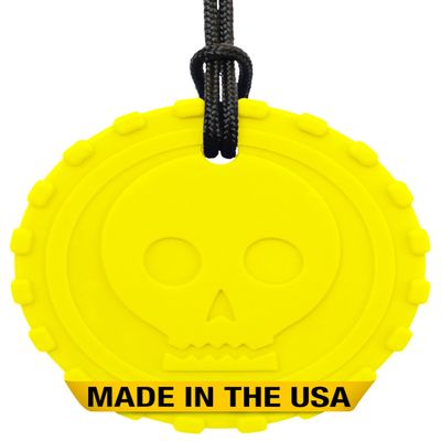 ARK Pirate Coin Chew Necklace, Chew Necklaces for Sensory Kids and Adults, Oral Fidget for Autism, ADHD, SPD, Anxiety, Medical-Grade Sensory Chew Necklace, Standard, Softest, Yellow