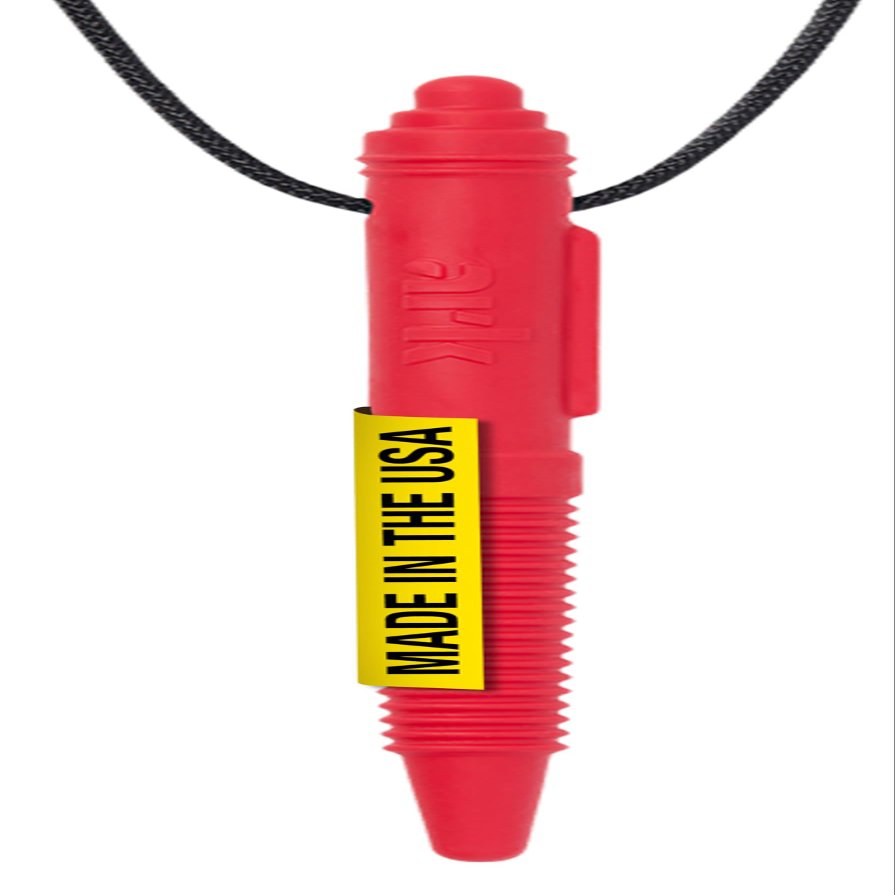 ARK Chewable Pen Necklace, Chew Necklaces for Sensory Kids and Adults, Oral Fidget for Autism, ADHD, SPD, Anxiety, Medical-Grade Sensory Chew Necklace, Standard, Softest, Red, Lined