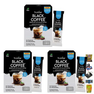 10 in 1 Much Mellow Delicious TruVitar Black Coffee Instant Mix Powder Snack 15 Sachets/Box Roasted Intense Good Shape (of 3) By Beautygoodshop [Get Free For You Beauty Gifts]