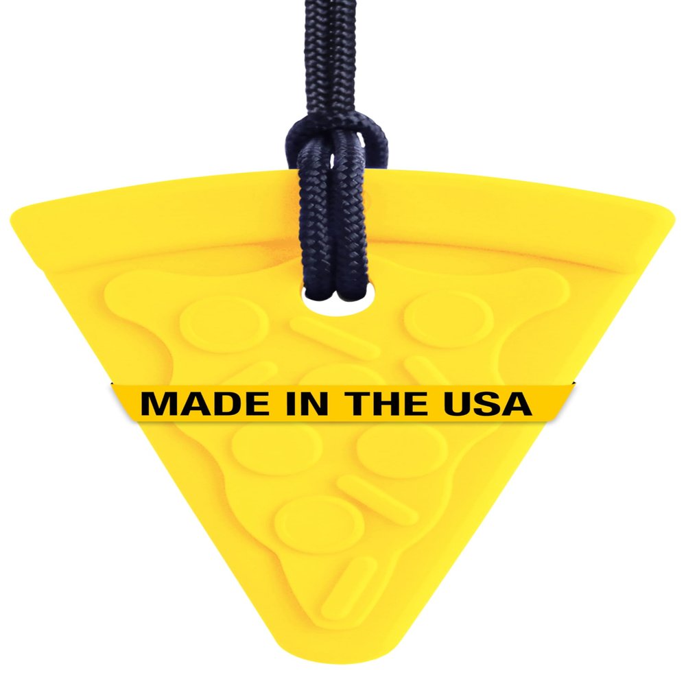 ARK Pizza Textured Chew Necklace, Chew Necklaces for Sensory Kids and Adults, Oral Fidget for Autism, ADHD, SPD, Anxiety, Medical-Grade Sensory Chew Necklace, Standard, Softest, Yellow
