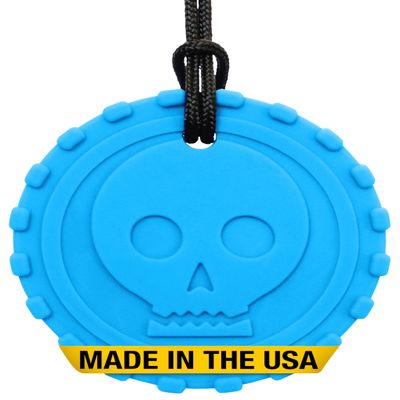 ARK Pirate Coin Chew Necklace, Chew Necklaces for Sensory Kids and Adults, Oral Fidget for Autism, ADHD, SPD, Anxiety, Medical-Grade Sensory Chew Necklace, XT, Firm, Bright Blue