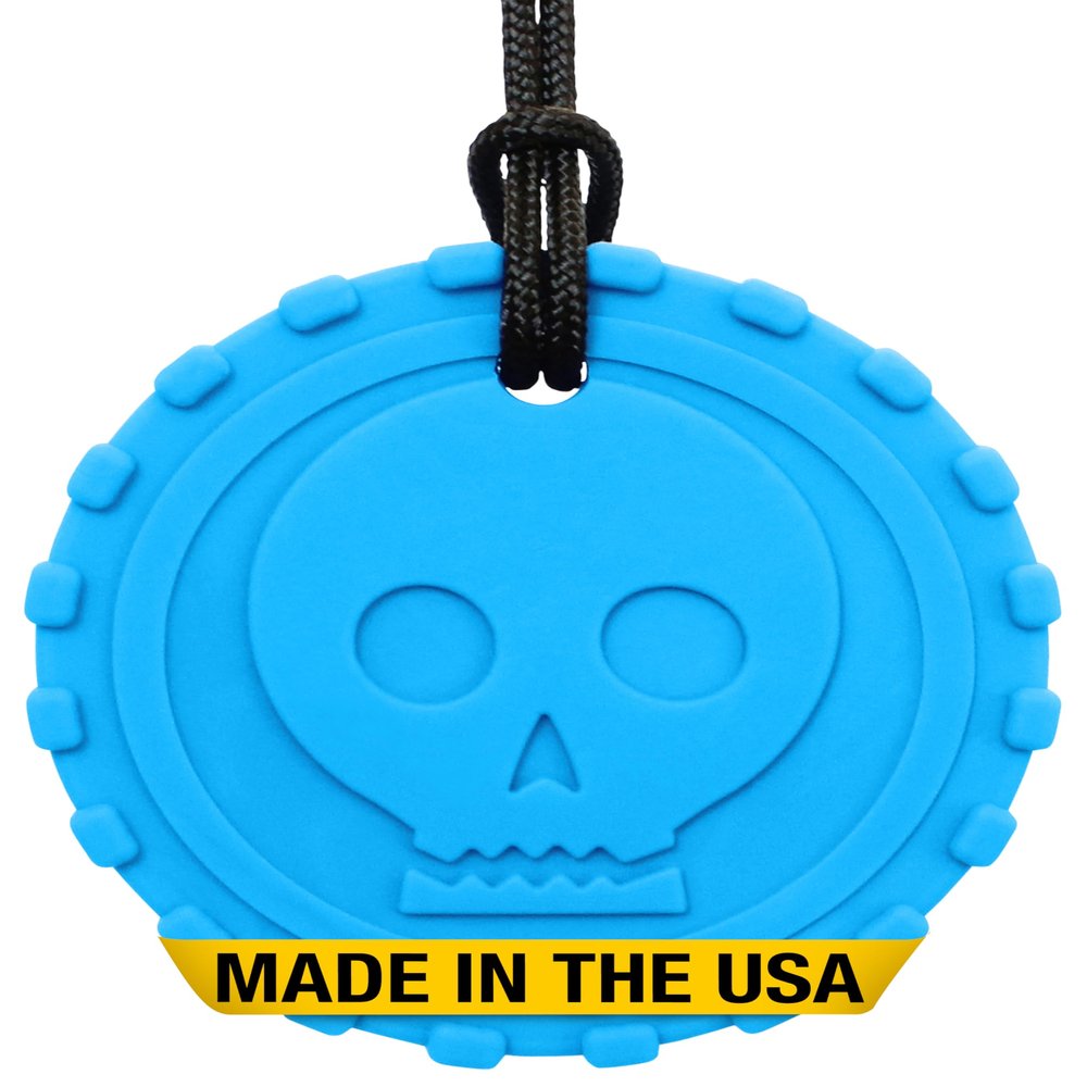 ARK Pirate Coin Chew Necklace, Chew Necklaces for Sensory Kids and Adults, Oral Fidget for Autism, ADHD, SPD, Anxiety, Medical-Grade Sensory Chew Necklace, XT, Firm, Bright Blue