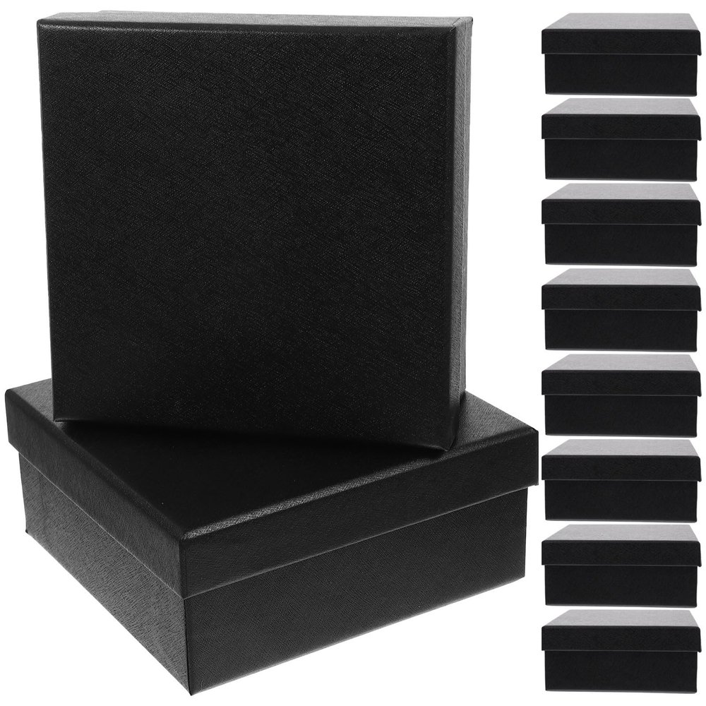 Outanaya 10Pcs Thickened Black Square Boxes Set, Ultra-Hard Belt Packaging Paper Boxes for Wedding, Party, and Present Storage