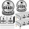 122 Pcs 2026 Graduation Plates and Napkins, Disposable Silver Grad Paper Tablware Serve 30, Class of 2026 Decorations Graduation Decorations, Congrats Grad for Kindergarten Grad Party Favors view 1