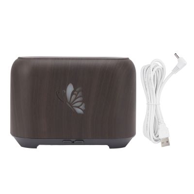 150ml Flame Diffuser Humidifier, Wood Grain Essential Oil Diffuser with 7 Color LED Lights, Silent Operation for Bedroom Office, USB Powered Aromatherapy Machine for Stress Relief (Dark Wood Grain)