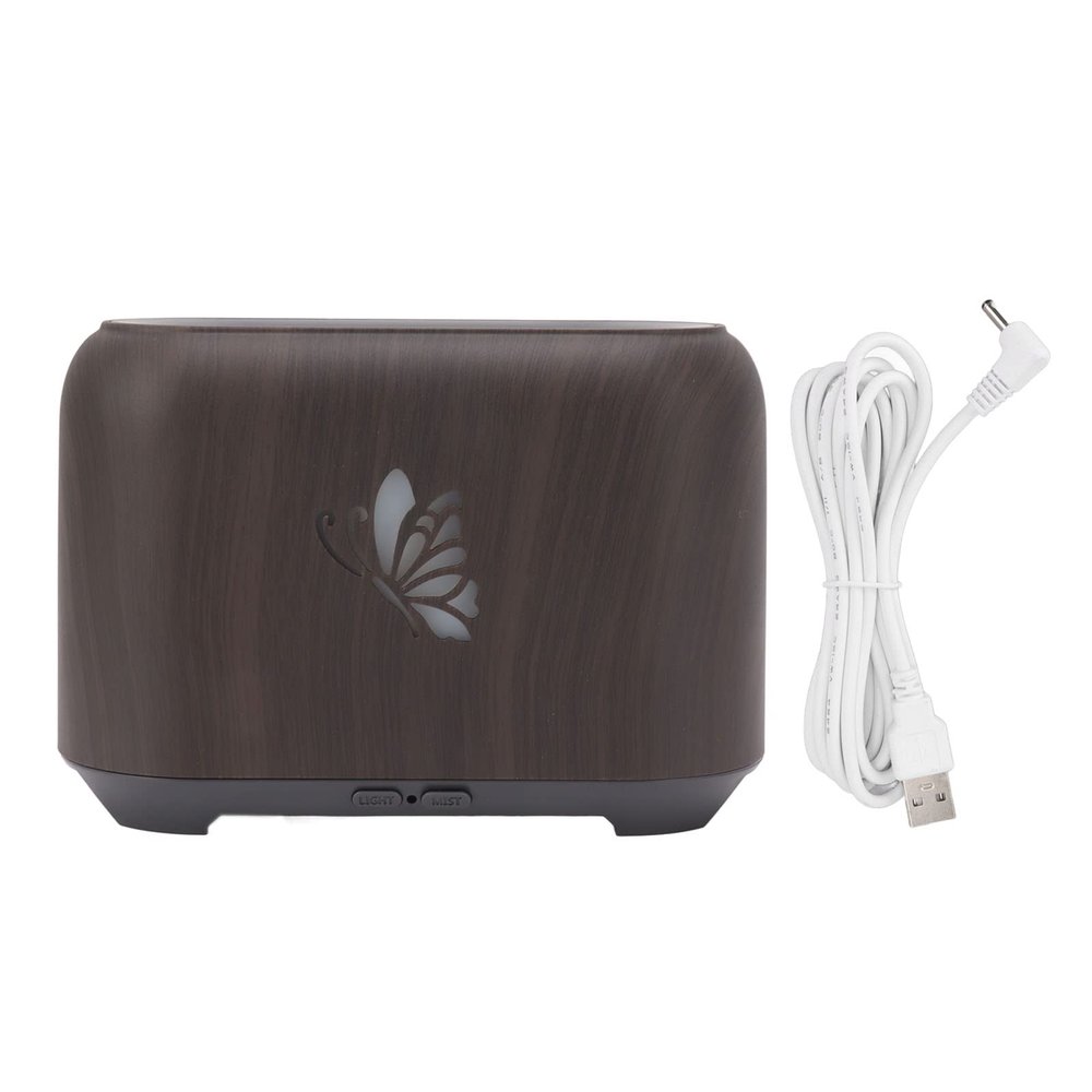 150ml Flame Diffuser Humidifier, Wood Grain Essential Oil Diffuser with 7 Color LED Lights, Silent Operation for Bedroom Office, USB Powered Aromatherapy Machine for Stress Relief (Dark Wood Grain)