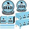 122 Pcs Graduation Plates and Napkins 2026 Serve 30, Disposable Graduation Decorations Class of 2026 Decorations, Skyblue Paper Plates and Napkins Forks Tablecloth Grad Tableware for Party Supplies view 1