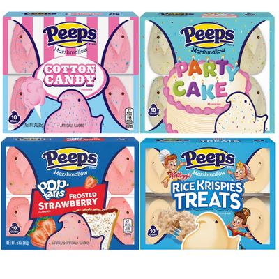 PEEPS Easter Marshmallow Candy Variety Pack, Flavored Marshmallow Chicks, Cotton Candy, Party Cake, Frosted Strawberry Tarts & Rice Krispies Treats, Pack of 4, 10ct Each (40 Chicks Total)