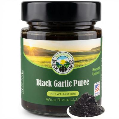 100% American Grown Black Garlic Puree, Wild River, Made in USA, Gilroy California Garlic, Umami Paste in Glass Jar 8.4 oz