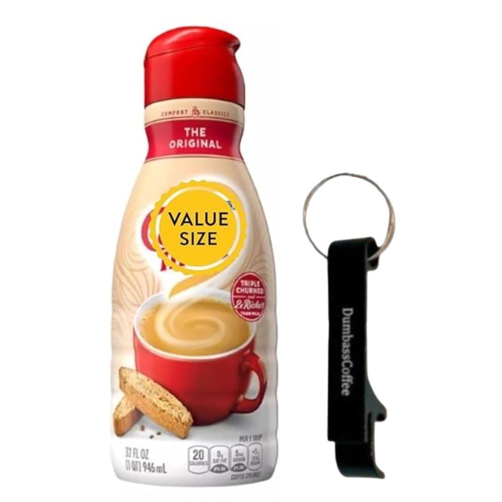 Premium Liquid Coffee Creamer 32 fl oz Bottles of Creamy Smooth Non-Dairy Creamer with Dumbass Coffee Bottle Opener Keychain (The Original) Keychain