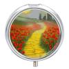 Poppies Field Yellow Brick Road Round Metal Pill Box, 3 Compartments Portable Pill Case Mini Medication Organizer Travel Medication Holder to Hold Vitamins, Medication, Fish Oil view 1