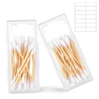 2 PCS Cotton Swab Holder for Travel, Small Portable Travel Cotton Swab Holder Clear Plastic Cottons Swabs Case Portable Holders with Dustproof Lid for Cottons Rounds, Swabs, Floss