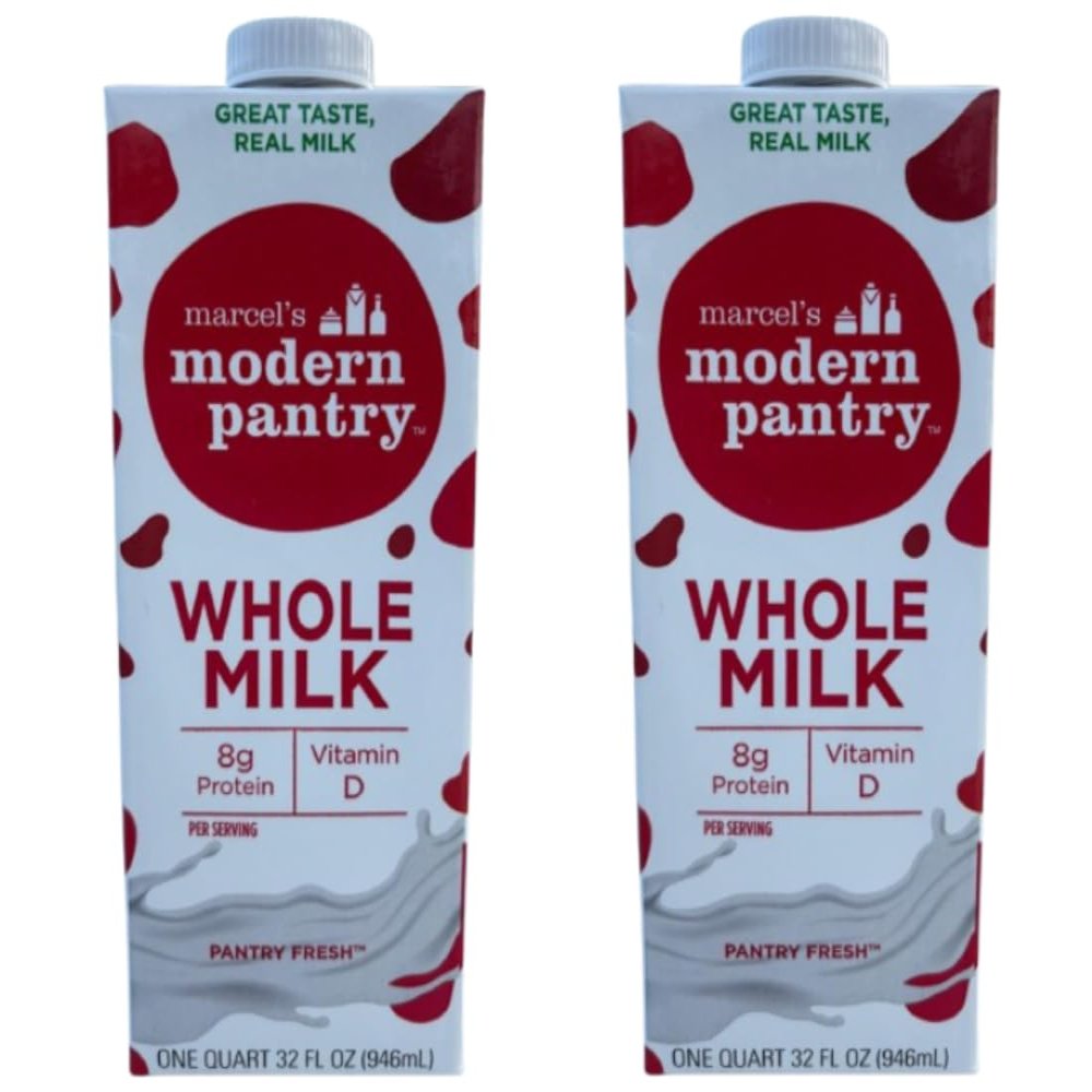 Shelf-Stable Whole Milk 32oz (Pack of 8) Marcels Modern Pantry Long Life Non-Perishable UHT Milk Bundle with CureCor Cellective Stickers Pantry, Emergency & Travel Milk