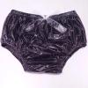 Adult Plastic Diaper Pants, Transparent PVC Large Size High-Waisted Lace Trim Wide Crotch Plastic Pants, Adult Incontinence Pants (Black B, XX-Large) view 1