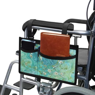 Viuacagoru Flower Marble Wheelchair Bag Portable Wheel Chair Accessories Adults Roomy Armrest Storage Pouch with Pocket Lightweight Side Bags for Rollator