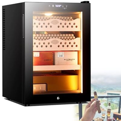 50L Electric Cigar Cooler Humidor Cabinet for 200-300 Cigars, Temperature Control & Digital Hygrometer, Spanish Cedar Lined, for Men, Desktop Storage Solution