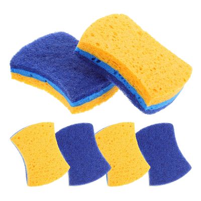 Abaodam Reusable 6pcs Kitchen Dish Sponges with 3-Layer Wood Pulp Cotton, Absorbent Double-Sided Scrub Pads for Wok and Pot Cleaning, Small Size for Household Cleaning Supplies