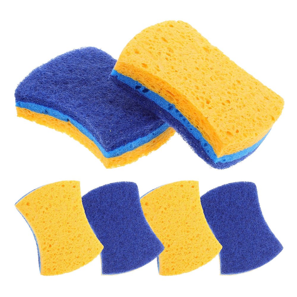 Abaodam Reusable 6pcs Kitchen Dish Sponges with 3-Layer Wood Pulp Cotton, Absorbent Double-Sided Scrub Pads for Wok and Pot Cleaning, Small Size for Household Cleaning Supplies