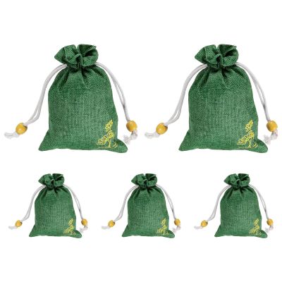 PATIKIL Burlap Drawstring Bags, (4 x 5.5 Inch, Dark Green) (5 Pcs), Embroidered Linen Favor Gift Bag Empty Sachet Pouch, Suit for - Jewelry/Birthday/Wedding/Party Favors/Household Use