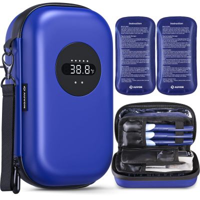 AUVON Insulin Cooler Travel Case with Rechargeable Temp Display, Insulin Pen Cooler Travel Case with 2 x 160g TSA Approved Ice Packs, Waterproof Insulated Cooler Bag for Daily Use & Trip