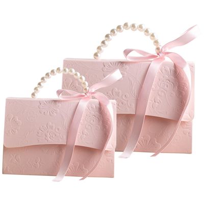 Abaodam Boxes Set, 2Pcs Pink Paper Wrapping Box with Pearl Chain, Mini and Medium Size for Wedding Party Favors and Packaging