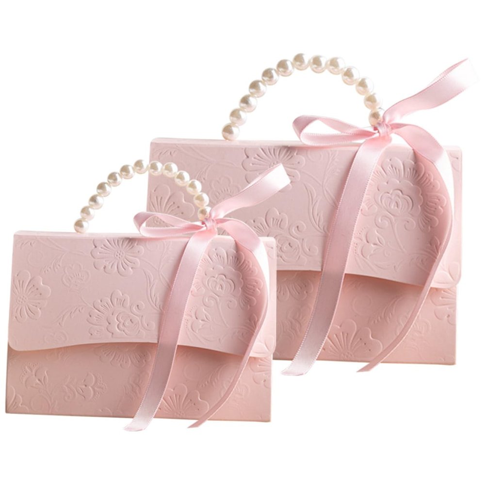 Abaodam Boxes Set, 2Pcs Pink Paper Wrapping Box with Pearl Chain, Mini and Medium Size for Wedding Party Favors and Packaging