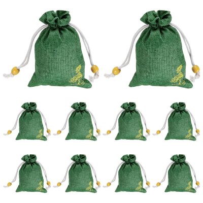 PATIKIL Burlap Drawstring Bags, (4 x 5.5 Inch, Dark Green) (10 Pcs), Embroidered Linen Favor Gift Bag Empty Sachet Pouch, Suit for - Jewelry/Birthday/Wedding/Party Favors/Household Use