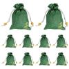 PATIKIL Burlap Drawstring Bags, (4 x 5.5 Inch, Dark Green) (10 Pcs), Embroidered Linen Favor Gift Bag Empty Sachet Pouch, Suit for - Jewelry/Birthday/Wedding/Party Favors/Household Use view 1