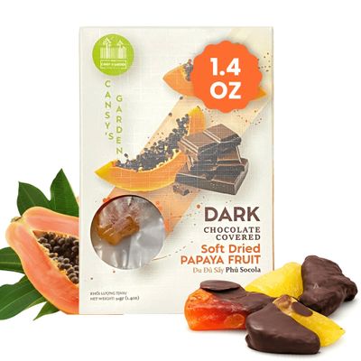 Cansy's Garden Chocolate Covered Papaya | Tropical Dried Papaya Coated in Smooth Dark Chocolate Vegan, Healthy On the Go Snack, Individually Packed, Naturally Sweet Treat in Giftable Box 1.4 oz