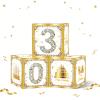 30th Birthday Decorations Boxes for Women, 3PCS Happy 30th Birthday Balloons Boxes, White Gold Theme Cardboard Box Supplies, Bday Theme Cardboard Box Table Decorations, Cube Boxes Party Supplies view 1