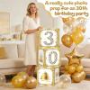 30th Birthday Decorations Boxes for Women, 3PCS Happy 30th Birthday Balloons Boxes, White Gold Theme Cardboard Box Supplies, Bday Theme Cardboard Box Table Decorations, Cube Boxes Party Supplies view 4