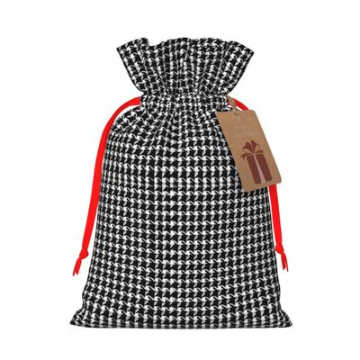 Qewfoju Houndstooth Black and White Pattern Christmas Gift Bags Gift Bags Drawstring with Tags for Xmas New Year Present Wrapping Holiday Wedding Party Supplies Medium