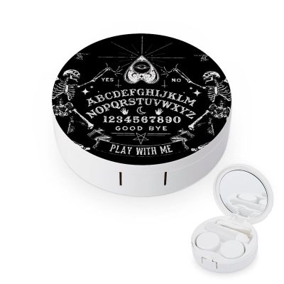 EOQIFJM Vintage Skeleton Magic Ouija Board Black Circular Contact Lens Storage Box, Portable Storage Box