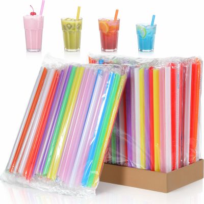 300 Pcs Jumbo Milkshake Boba Straws, Colorful Disposable Plastic Milkshake Straws, Wide-mouthed Large Individually Wrapped Straw for Bubble Tea, Thick Beverages, Lemonade(0.43" Wide X 9.45" Long)