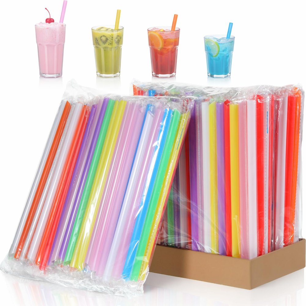 300 Pcs Jumbo Milkshake Boba Straws, Colorful Disposable Plastic Milkshake Straws, Wide-mouthed Large Individually Wrapped Straw for Bubble Tea, Thick Beverages, Lemonade(0.43" Wide X 9.45" Long)