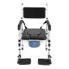 HUASSION Shower Chair with Wheels, 4-in-1 Adjustable Height Folding Shower Commode, 352lbd Max. Capacity, Rolling Shower Wheelchair, Black & Silver Bedside Toilet Chair for Elderly, Disabled, Injured view 1