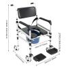 HUASSION Shower Chair with Wheels, 4-in-1 Adjustable Height Folding Shower Commode, 352lbd Max. Capacity, Rolling Shower Wheelchair, Black & Silver Bedside Toilet Chair for Elderly, Disabled, Injured view 4