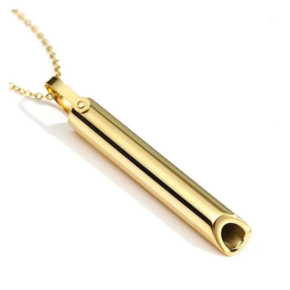 FRFSORO Fashion Stainless Steel Meditation Mindfulness Pendant Necklace Regulating Breathing Whistle Relieving Anxiety Couple Jewelry(Gold)