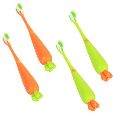 HOOTNEE Cartoon Manual Toothbrush 4Pcs Soft Bristle Ergonomic Toothbrush Set for Daily Use Travel with Carrot and Radish Designs