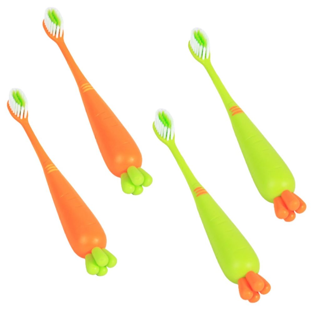 HOOTNEE Cartoon Manual Toothbrush 4Pcs Soft Bristle Ergonomic Toothbrush Set for Daily Use Travel with Carrot and Radish Designs