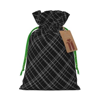Qewfoju White and Black Plaid 6 Pattern Christmas Gift Bags Gift Bags Drawstring with Tags for Xmas New Year Present Wrapping Holiday Wedding Party Supplies Medium