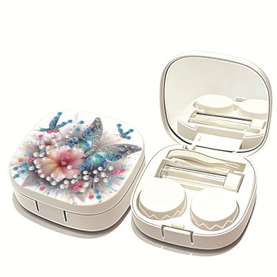 ARTopet Diamond Art Painting Contact Lens Case with Mirror DIY Art Craft Contact Lenses Applicator Removal Tool Kit with Tweezer Solution Bottle for Daily Travel Outdoor-Butterfly02