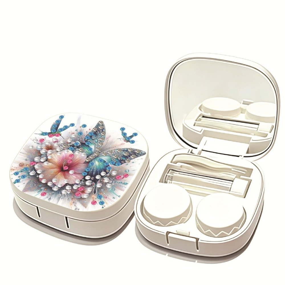ARTopet Diamond Art Painting Contact Lens Case with Mirror DIY Art Craft Contact Lenses Applicator Removal Tool Kit with Tweezer Solution Bottle for Daily Travel Outdoor-Butterfly02
