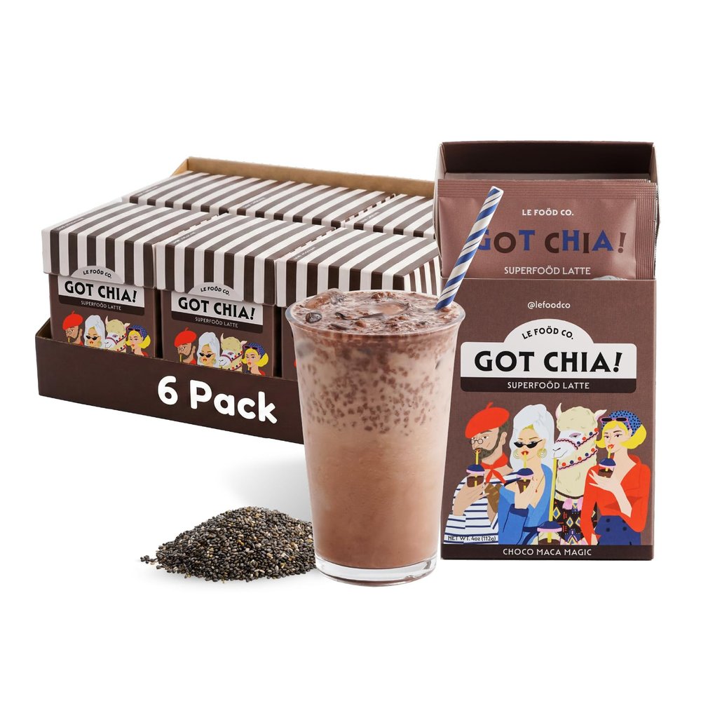 Got Chia! Choco Maca Magic (x6 Boxes of 8) Superfood Chocolate Latte Cocoa Chia Seeds Blend with Maca, Clean Label Instant Drink Mix