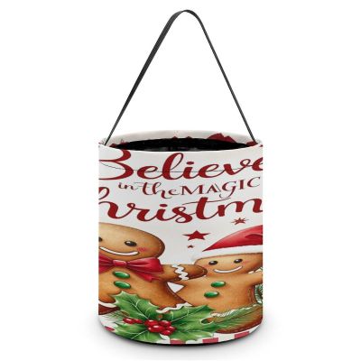 100% BLUE COLLAR Halloween Trick Or Treat Bucket Goodies Gifts Bag with Handles for Party Candy Basket Pail Candy Bowl Holder (Xmas Gingerbread Christmas)