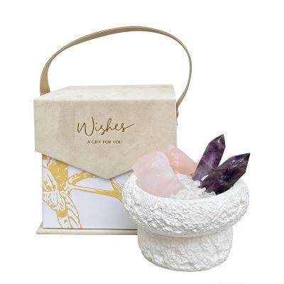 WCYYYJ Protection Healing Chakra Crystals Bowl Set - Rose Quartz, Amethyst Tower & Clear Quartz Chips, Home Office Decor, Spiritual Gifts for Women & Men